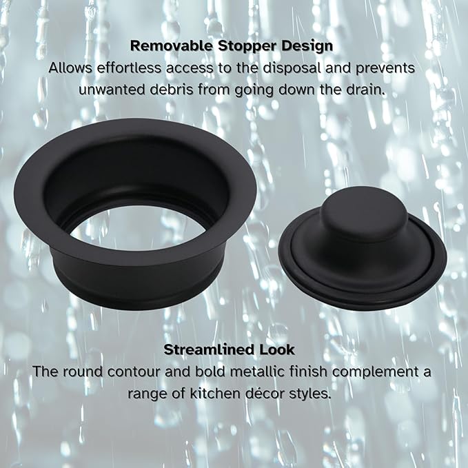 Westbrass D2089-62 4-1/4" Kitchen Sink Waste Disposal Drain Flange and Stopper, Matte Black