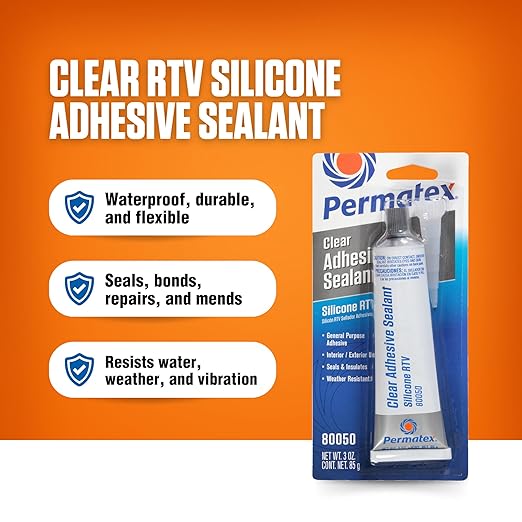 Permatex 80050 Clear RTV Silicone Adhesive Sealant, 3 oz