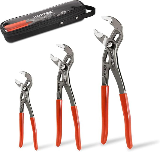 HAUTMEC 3 PCS Water Pump Pliers Set, Fast Adjustable Tongue and Groove Joint Pliers Tool Set,V-Jaw with Comfort Grips, 7 10 12Inch Plier Rust-Proof CRV Steel Construction for Plumbing HT0370-PL