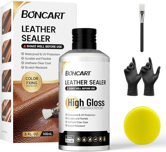 Leather Sealer Scratch-Resistant Leather Finisher, 5fl oz Leather Sealant & Protector Finisher for Dye, Paint，Durable Flexible Urethane Clear Coat for Leather Furniture, Shoes, Bags, Jackets