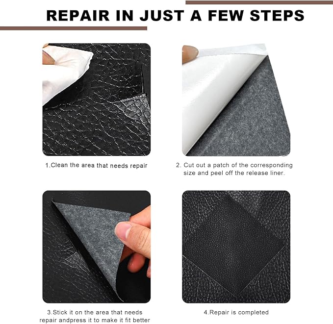 2 PCS Leather Repair Patch Tape, 4 x 8 Inch Self-Adhesive PU Vinyl Repair Kit Cuttable Patches, Portable Super-Thin Leather Patch Tape for Repairing Car Seats Sofas Chairs (Light Gray)
