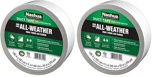 Nashua 398 Polyethylene Coated Cloth Professional Grade Duct Tape, 55 m Length, 48 mm Width, White (Pack of 2)