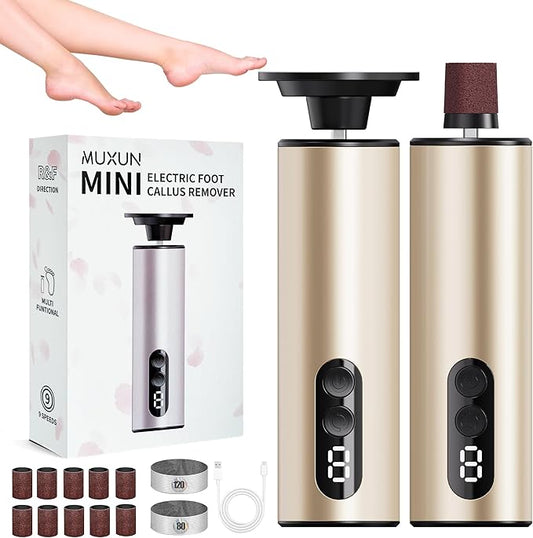 Electric Foot Callus Remover,2 in1 Rechargeable Callus Remover for Feet,9-Speed Cordless Electric Foot File Nail Grinder,Foot Scrubber Pedicure Tools for Dead Skin Dry Cracked Feet (Gold MINI)