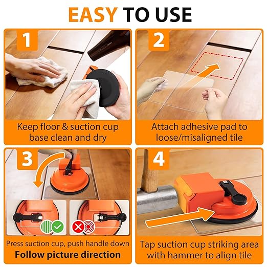 Floor Gap Fixer Tool, Heavy Duty Floor Gap Fixer Tool for Vinyl Plank Wood & Tile Flooring, Laminate Floors Gaps Repair Tools with Rubber Pad, Adjustable Height (Orange)