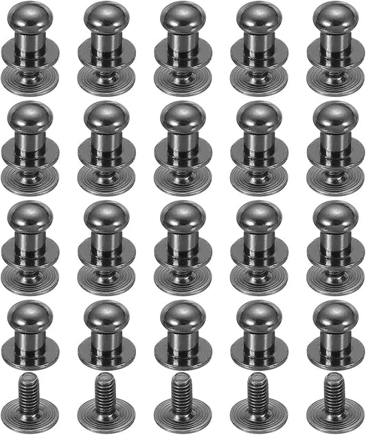 PATIKIL 6 mm Leather Rivets, 20 Sets Ball Head Stud Screw Back Round Head Button Chicago Screw Nipple Stud Rivet for Leather DIY Craft Handbag Belt Repairs, Black