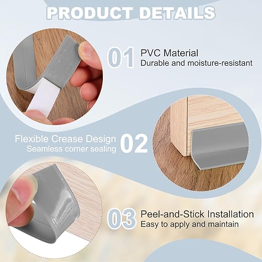 PATIKIL 1" x 16.4 ft Caulk Tape, Caulk Strips PVC Self Adhesive Caulking Tape Waterproof Edge Protectors for Bathroom Accessories Kitchen Countertop, Grey