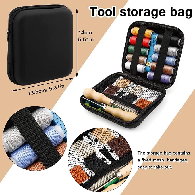 Tikjiua 59 Pcs Leather Sewing Kit Upholstery Needle for Hand Sewing, Heavy Duty Sewing Kit with Upholstery Waxed Thread Stitching Needles, Needle and Thread Kit for Carseat Backpack Carpet Shoes Sofa