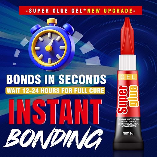 3 Gram (Pack of 24) Single use Super Glue Gel, Super Fast, Thick & Strong Adhesive Superglue, Cyanoacrylate Glue for Hard Plastics, DIY Craft, Ceramics, Frame, Leather, Metal Etc