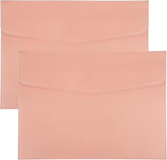 PATIKIL 2Pcs PU Leather A4 File Folder, Document Holder Envelope Waterproof Napa Texture Filing Organizer Portfolio Folder Case with Magnetic Snap Closure for Home Office, Pink