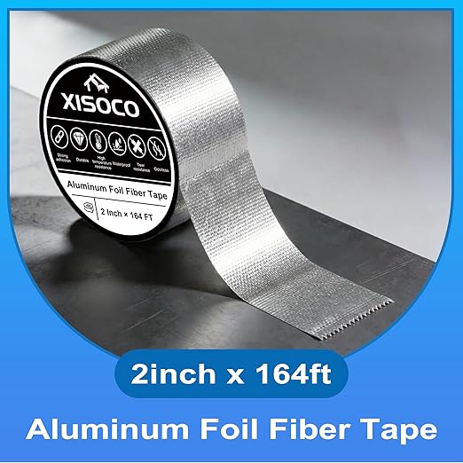 2Inch × 164FT Aluminum Foil Fiber Tape, for Duct Work, HVAC Fiberglass Heat Shield Tape, Greenhouse Sealing Tape, Heavy Duty Waterproof Silver Aluminum Foil Fiber Seal Tape