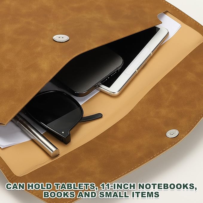 PATIKIL PU Leather A4 File Folder, Document Holder Filing Organizer Portfolio Envelope Folder Case with Snap Closure for Letter Receipt, Brown