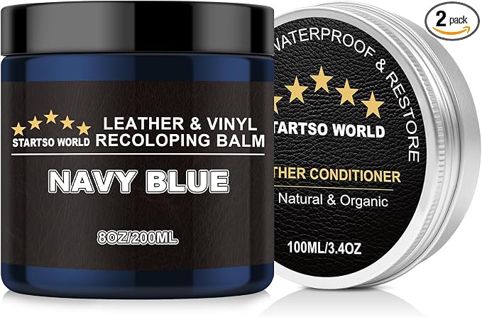 STARTSO WORLD 200Ml Leather Recoloring Balm with 100ML Leather Conditioner, Navy Blue Leather Repair Kit for Furniture, Leather Dye, Leather Scratch Repair, Leather Couch Paint