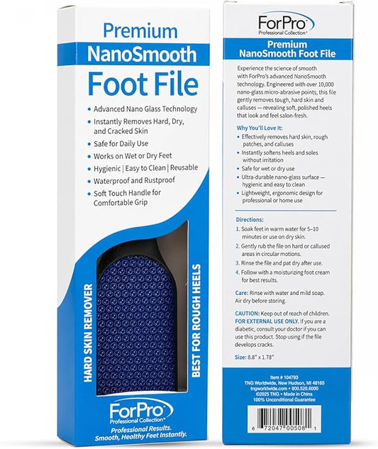 ForPro Nano Glass Foot File Callus Remover, Double-Sided Foot Scrubber for Cracked Heels & Dead Skin, Professional Pedicure Tool for Wet/Dry Use, Ergonomic Handle, Hygienic & Long Lasting