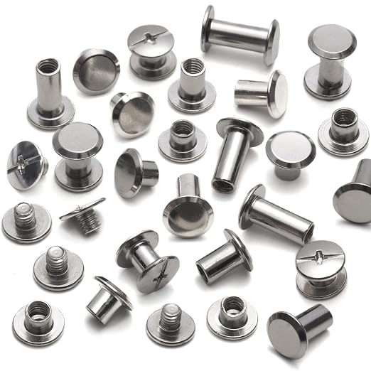 YORANYO 110Sets Chicago Screws Leather Rivets Assorted Screw Rivets Chicago Binding Screws for Decorate and Repair Leather Craft Belt Bag Shoes Purse Bookbinding (Silver, M5*4,5,6,8,10,12)