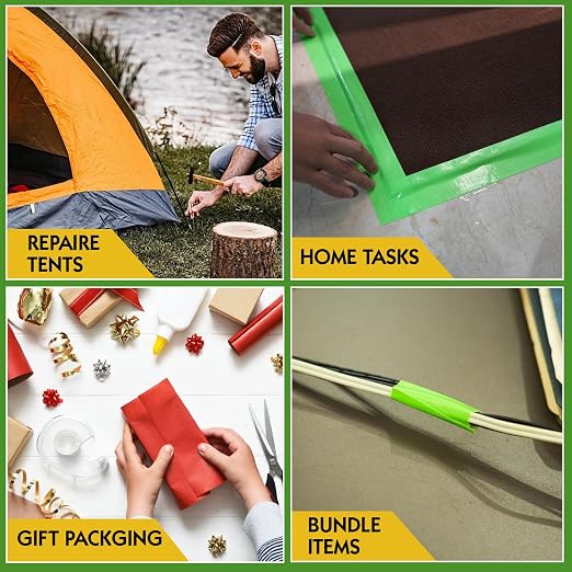 2 Rolls Green Duct Tape, Heavy Duty Strong Industrial Colored Duct Tape 9mil x 2inch x 25yds Flexible, No Residue, Waterproof and Tear by Hand, Multi-Use for Indoor & Outdoor Repairs