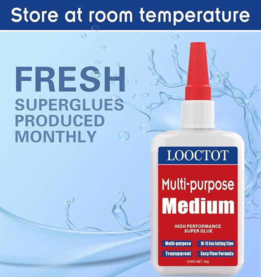 LOOCTOT 60g(2.12 oz) Medium CA Glue Premium Adhesive. All Purpose,Quick Drying Super Glue, for Wood, Metal, Model Kit, Home Repair, DIY.Quick-Dry Waterproof Clear