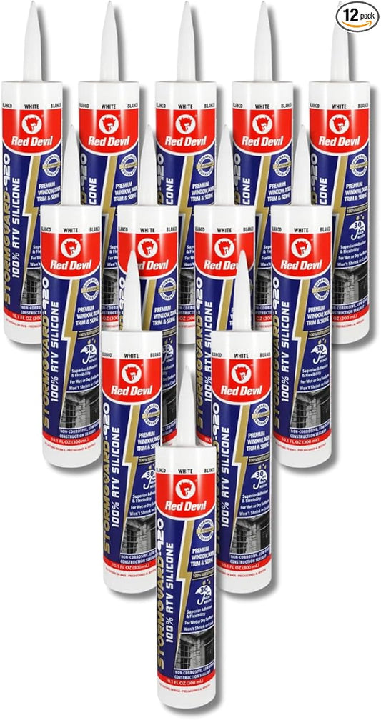 Red Devil 0780 Silicone Ultra 100% RTV Silicone Sealant, 10.1 oz., White, 12 Pack