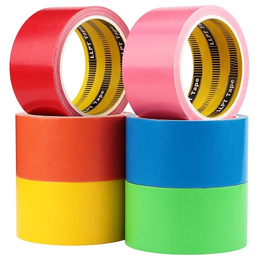 LLPT Colored Duct Tape 6 Premium Packs 2 Inch x 30 Ft Per Roll | Assorted Colorful, RoHS, Weather Resistant, No Residue Hand Tearable for Moving Packing Color Coding Art Craft DIY Project