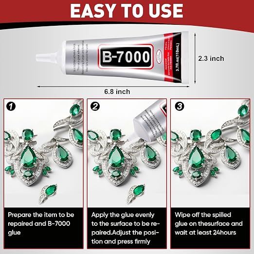 3 PCS 110ml B7000 Glue Clear with Precision Tip, Bedazzling Glue, Rhinestone Glue Set, Craft Glues with 5-Point Pen Tool, Crayon, and Tweezers, Craft Glue is Used for Nails, Jewelry, Shoes