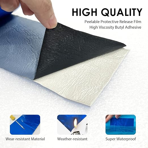 Blue Waterproof Butyl Tape, 6 in x 33ft - W x L, Self Adhesive Butyl Rubber Sealant Tape for RV Repair, Metal Roof Sealing, Pool Cover, Awning, Pool Liner, Window Patching & Boat Leaking