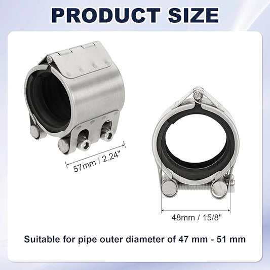 HARFINGTON Pipe Repair Clamp 1-8/9" OD 47mm-51mm 304 Stainless Steel Leak Sealer Emergency Pipe Repair for Plastic Metal Tubing Water Gas Oil Lines, Silver