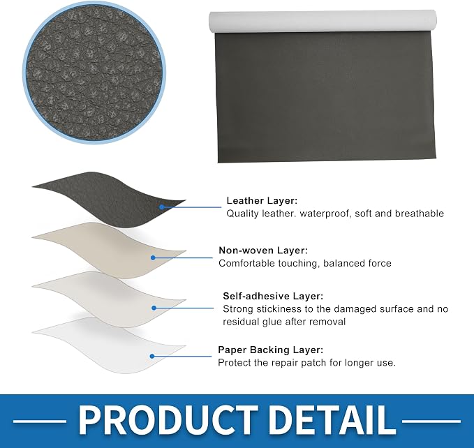 Self Adhesive Leather Repair Patch Strong Stickiness 30"x16" Leather Repair Tape PU Leather Deep Gray 1 Pcs