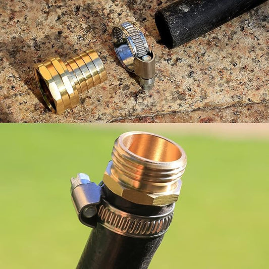 Solid Brass Garden Hose Repair kit Connector with Stainless Steel Clamps, Male Adapter/Female Garden Hose Swivel Fitting… (3/4" Barb x 3/4" Female -2 Sets)