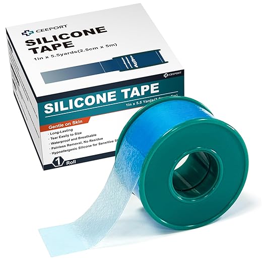 Ceeport Soft Silicone Tape for Skin, 1" x 5.46 Yards, 1 Rolls Medical Adhesive Tape, Easy to Tear Pre-Cut Waterproof Surgical Tape for First Aid, Wound, Bandage and Sensitive Skin