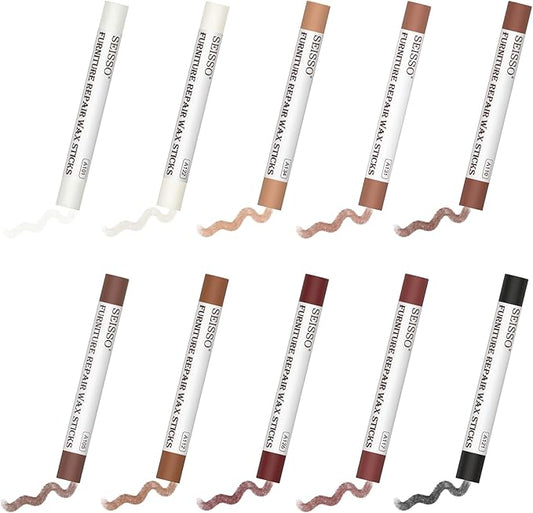 SEISSO Wood Filler Sticks, Furniture Wax Crayons for Scratches, 10 PCS Wood Floor Repair Wax Filler Sticks, Touch Up Wax Sticks Repair Kit for Scratches, Holes, Floor, Laminate, Carpenters, Cabinets