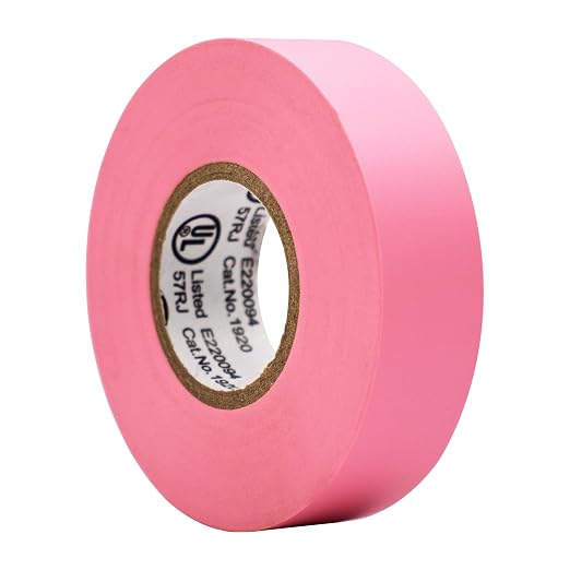 TradeGear Colored Electrical Tape - PVC General Purpose - Waterproof, Flame Retardant, Rubber Based Adhesive, UL Listed - Rated for Max. 600V and 80oC Use – 60’ x 3/4" x 0.07" (1 Pk Pink)
