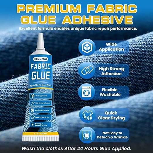 Fabric Glue Permanent, Extra Strong Fabric Adhesive, 2.1 Oz Washable Clear Clothing Glue - Waterproof, Quick-Dry & Clear Fabric Glue for Clothes, Patches, Denim, Leather, Textile & More