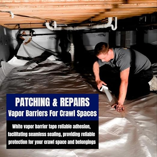 Vapor Barrier Tape, 6" Wide x 180' Long 4Roll, Polyethylene Tape, for Moisture Barriers and Crawl Spaces, Waterproof Seal and Seam Tape for Underlayment, Insulation and Plastic Liners