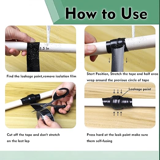 Black Silicone Repair Tape, Waterproof Pipe Sealing, Insulating Grip Tape for Cars, Pipes, Hoses, 1 Inch x 5 Feet