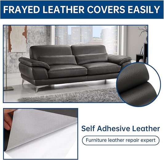 Leather Repair Patch, 17X79 Inch Self Adhesive Leather Repair, Large Vinyl Patch Tape for Couches, Furniture, Car Seats, Cabinets, Wall, Handbags （17X79 Inch, Dark Grey）