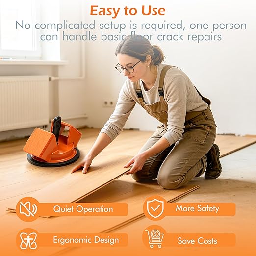 Floor Gap Fixer Tool with 45° Striking Surface, Heavy Duty Floor Gap Repair Tool, Enhanced Vacuum Suction Cup Complete Laminate & Vinyl Flooring Repair Kit with 6 Reusable Sticky Pads and Slot Cutter