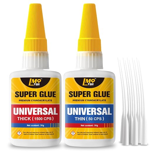 Super Glue Thin and Thick Liquid CA Glue Clear 60 Gram, All Purpose Superglue Cyanoacrylate Adhesive for Shoe Repair Ceramic Plastic Leather Glass Model Metal Wood Pottery Porcelain, Instant Bonding