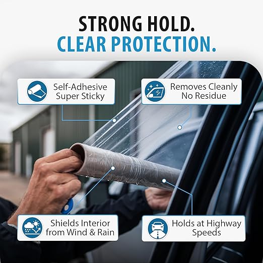 Big Tape Car Wrap – Regular 6ft x 17.5-inch Clear Tape Wrap for Car – Tacky Waterproof Film for Broken Car Window