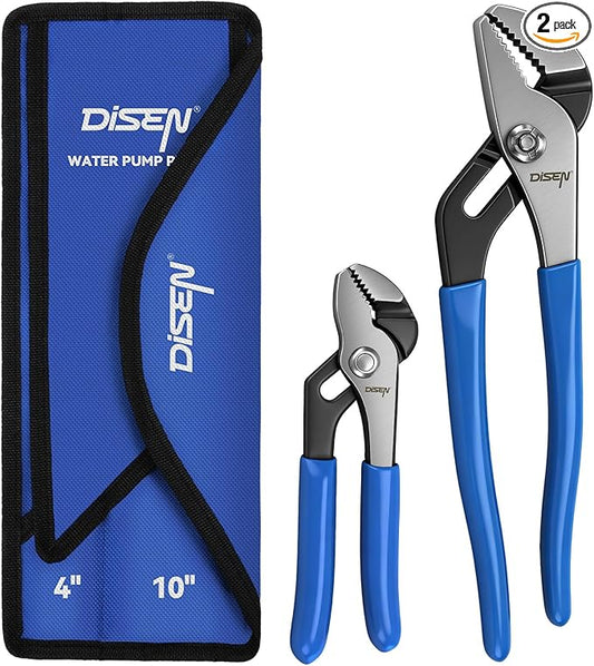 DISEN Channel Locks Pliers 2-Piece, Slip Joint Pliers Set with Dipped Handles, Adjustable Water Pump Pliers 10-Inch and 4-Inch, Tongue and Groove for Home Repair, Gripping, Nuts, Bolts, Pipe