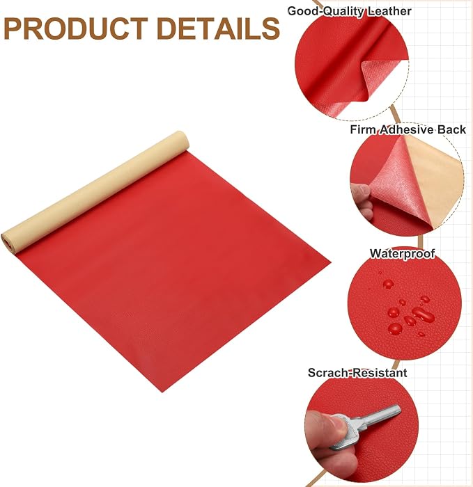 MECCANIXITY Leather Repair Patch 14"x54" Self-Adhesive Leather Vinyl Repair Tape Kit for Furniture Couches Sofa Chair Car Boat Seats Jackets, Red