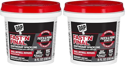 DAP Fast 'N Final Lightweight Spackling, White, 8 Oz (7079812140), (Pack of 2)