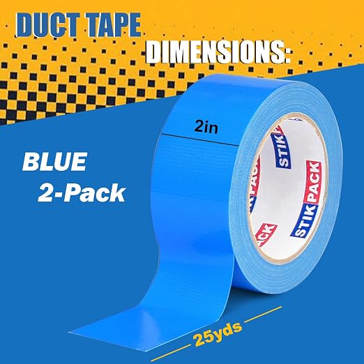 2 Rolls Blue Duct Tape, Heavy Duty Strong Industrial Colored Duct Tape 9mil x 2inch x 25yds Flexible, No Residue, Waterproof and Tear by Hand, Multi-Use for Indoor & Outdoor Repairs