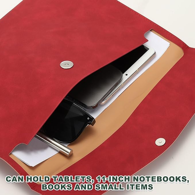 PATIKIL PU Leather A4 File Folder, 2Pcs Document Holder Filing Organizer Portfolio Envelope Folder Case with Snap Closure for Letter Receipt, Red
