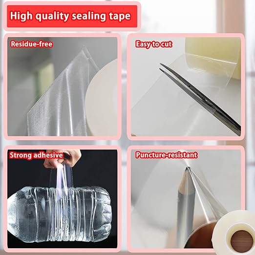 Birllaid Window Sealing Tape, Window AC Sealing Tape,3 Pack-2 inch x55Yards(165 FT) Total165yds (495 FT), No Residue, Clear