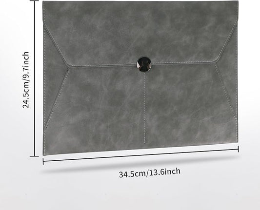 MultiBey PU Leather A4 Document Holder File Organizer with Snap Closure, Waterproof/Water‑Resistant A4 & Letter Size Envelope Folder 13 x 9.5 in - Holds up to 100 Sheets (Elegant Grey)