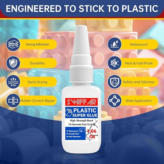 Plastic Glue, Permanent Clear Super Glue for Plastic, Heavy Duty Repair Cement Kit for Model, Miniatures, 3D Prints, Acrylic, PLA, Metal, Car, Waterproof and Safe to Use