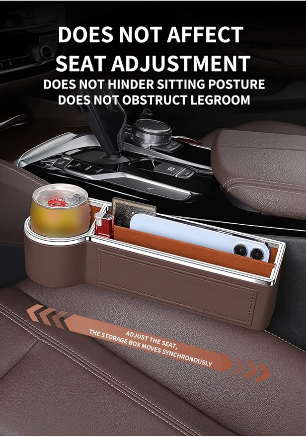 SANRILY Black Universal Car Seat Gap Filler Organizer Fashion PU Leather Multifunctional Car Center Console Organizer with Cup Holder 2 Pack Black