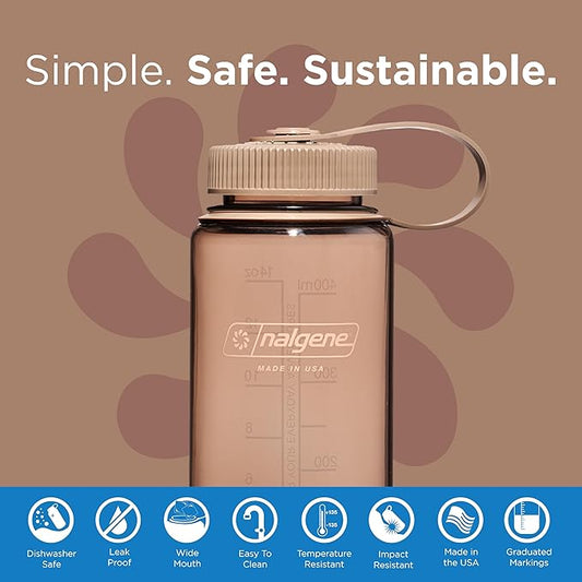 Nalgene Sustain Tritan BPA-Free Water Bottle Made with Material Derived from 50% Plastic Waste (using ISCC certified mass balance), 16 OZ, Wide Mouth, Mocha (Pack of 6)