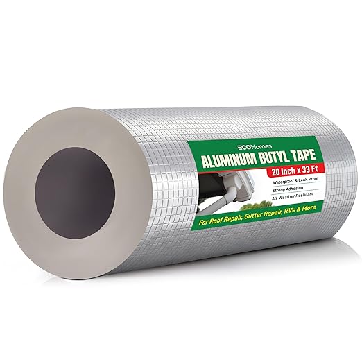 ECOHomes Aluminum Butyl Tape, Waterproof Aluminum Foil Tape for Leaks (20 Inch Wide) | Butyl Seal Tape for Roofs, Gutter Repair, Gutter Holes, Pipes, Metal Roof Patch, RV, Plumbing and Outdoor Sealing