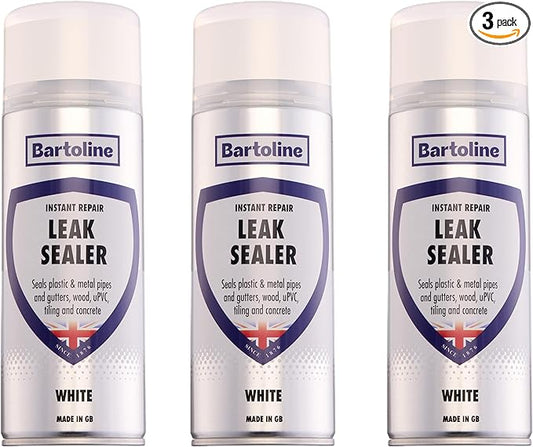 Bartoline Leak Sealer Spray, White, 13.5 oz [3 Pack] - Instant Waterproof Sealant for Pipes, Gutters, Roofs & Cracks Durable, Overpaintable & Weatherproof - 400 ml