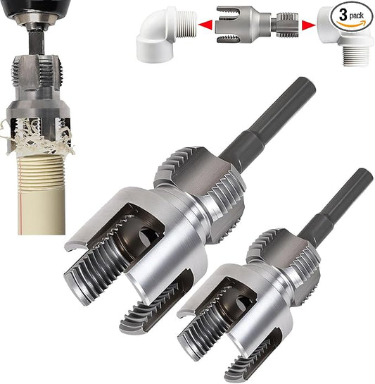 PVC Pipe Threader Kit, 3 Piece Set, 1/2", 3/4", 1" NPT, Internal and External Threading, Compatible with Electric Drill for PVC, PPR, MPP Pipes (1/2in+3/4in)